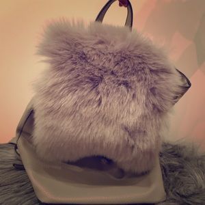 Gray faux fur/leather backpack